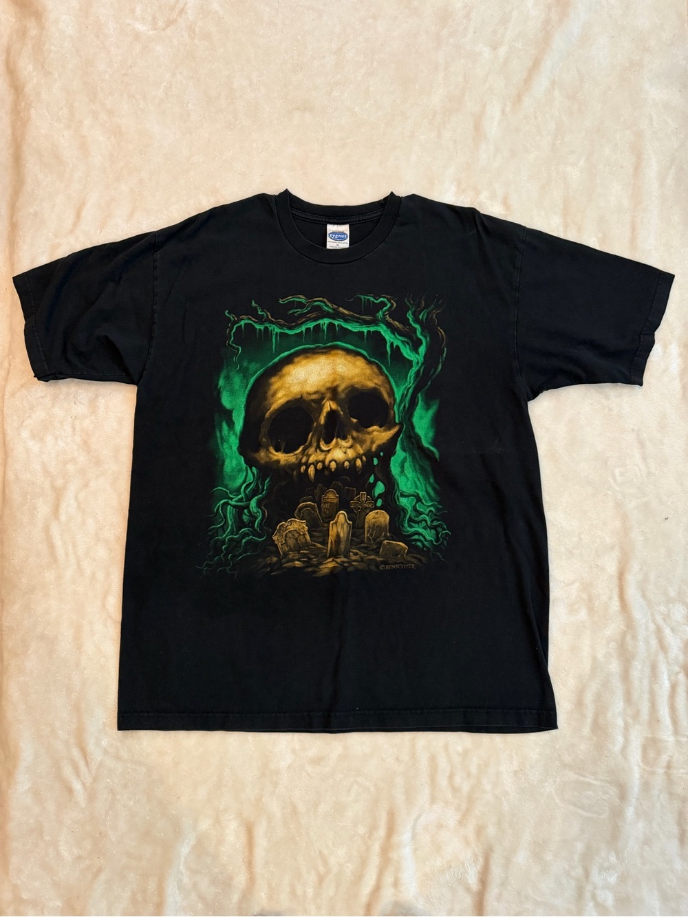 Y2K Black Skull Graphic Tee with Green Accents